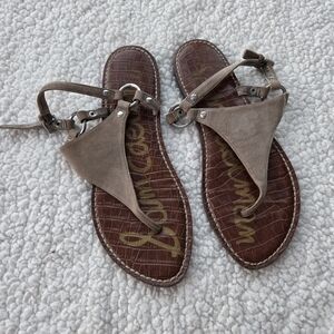 Sam Edelman Beige Suede Greta Thong Sandals. The iconic, classic Greta sandals.